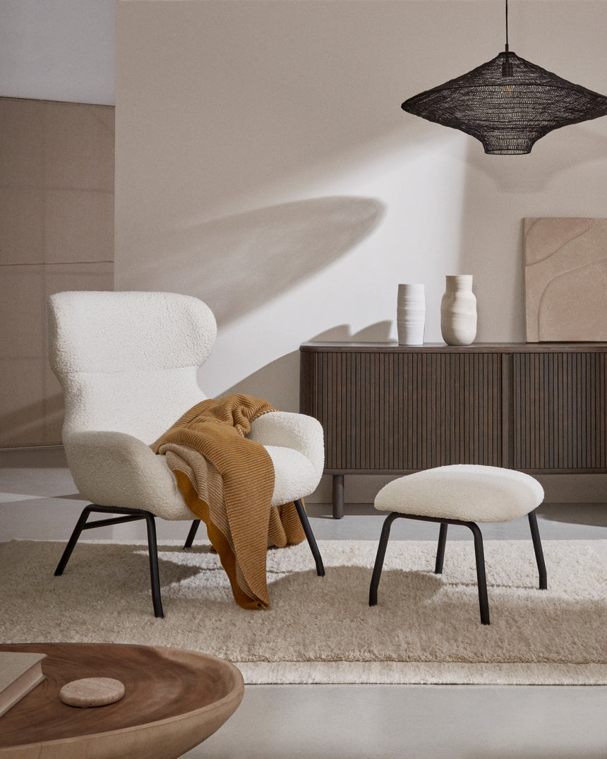 Belina Sessel aus weißem Bouclé und Stahl mit schwarzem Finish FSC 100% - ZEN ZONE Furniture