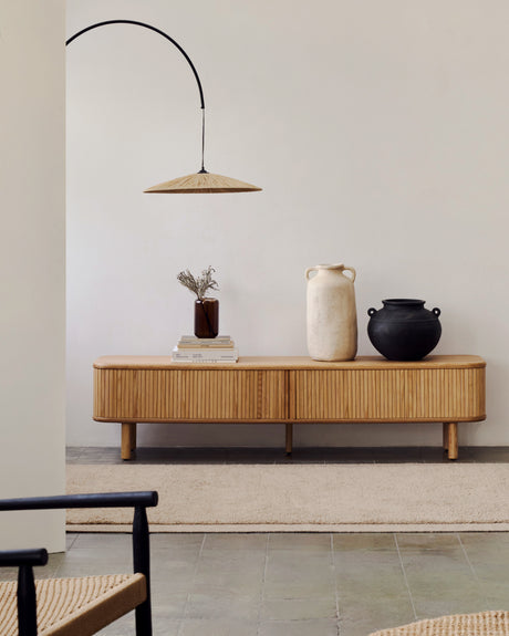 Mailen TV-Möbel 2 Türen in Eschenfurnier und natürlichem Finish 200 x 50 cm - ZEN ZONE Furniture