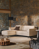 Debra Pouf mit Bezug in perlfarbener Chenille Beine Wenge-Finish 80 x 80 cm - ZEN ZONE Furniture