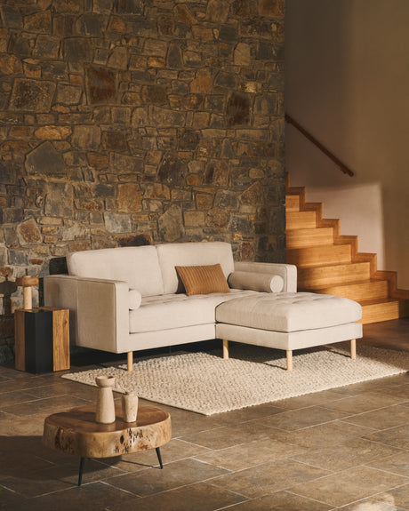 Debra 2-Sitzer-Sofa mit Pouf mit Bezug in perlfarbener Chenille Beine Wenge-Finish 18 - ZEN ZONE Furniture