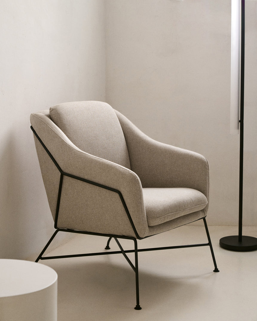 Brida Sessel in Beige und Stahlbeine mit schwarzem Finish - ZEN ZONE Furniture