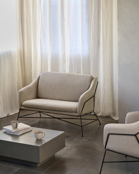 Brida 2-Sitzer-Sofa in Beige und Stahlbeine mit schwarzem Finish 128 cm - ZEN ZONE Furniture