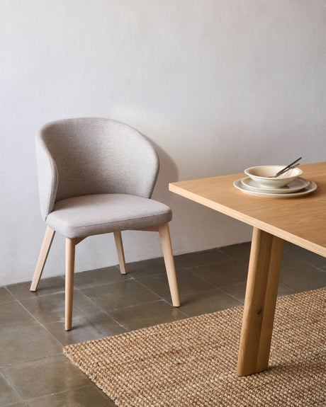 Darice Stuhl aus brauner Chenille und massivem Buchenholz 100% FSC mit Nussbaum-Finish - ZEN ZONE Furniture
