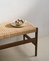 Zaide Bank aus massivem Eichenholz mit Nussbaum-Finish und Seilsitzfläche FSC 100% 120 cm - ZEN ZONE Furniture