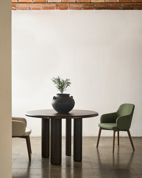 Nelida Stuhl aus grüner Chenille und massivem Buchenholz mit Nussbaum-Finish FSC 100% - ZEN ZONE Furniture