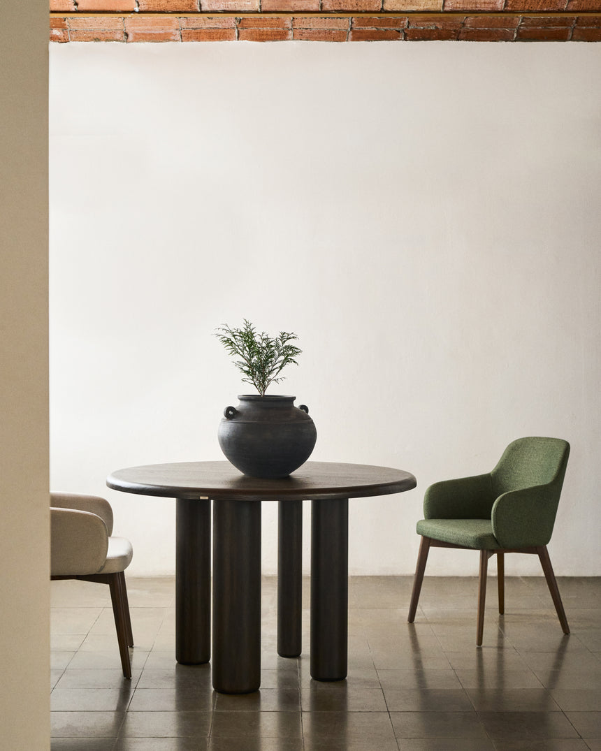 Nelida Stuhl aus grüner Chenille und massivem Buchenholz mit Nussbaum-Finish FSC 100% - ZEN ZONE Furniture