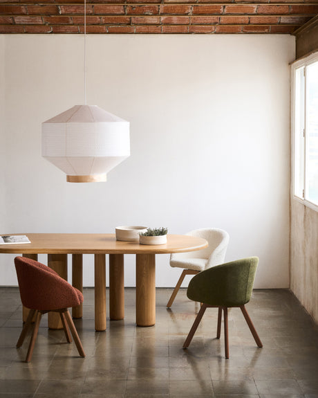 Lampenschirm für Deckenleuchte Hila aus weißem Papier und Naturholzfurnier Ø 80 cm - ZEN ZONE Furniture