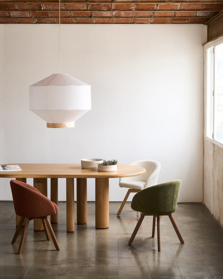 Lampenschirm für Deckenleuchte Hila aus weißem Papier und Naturholzfurnier Ø 80 cm - ZEN ZONE Furniture