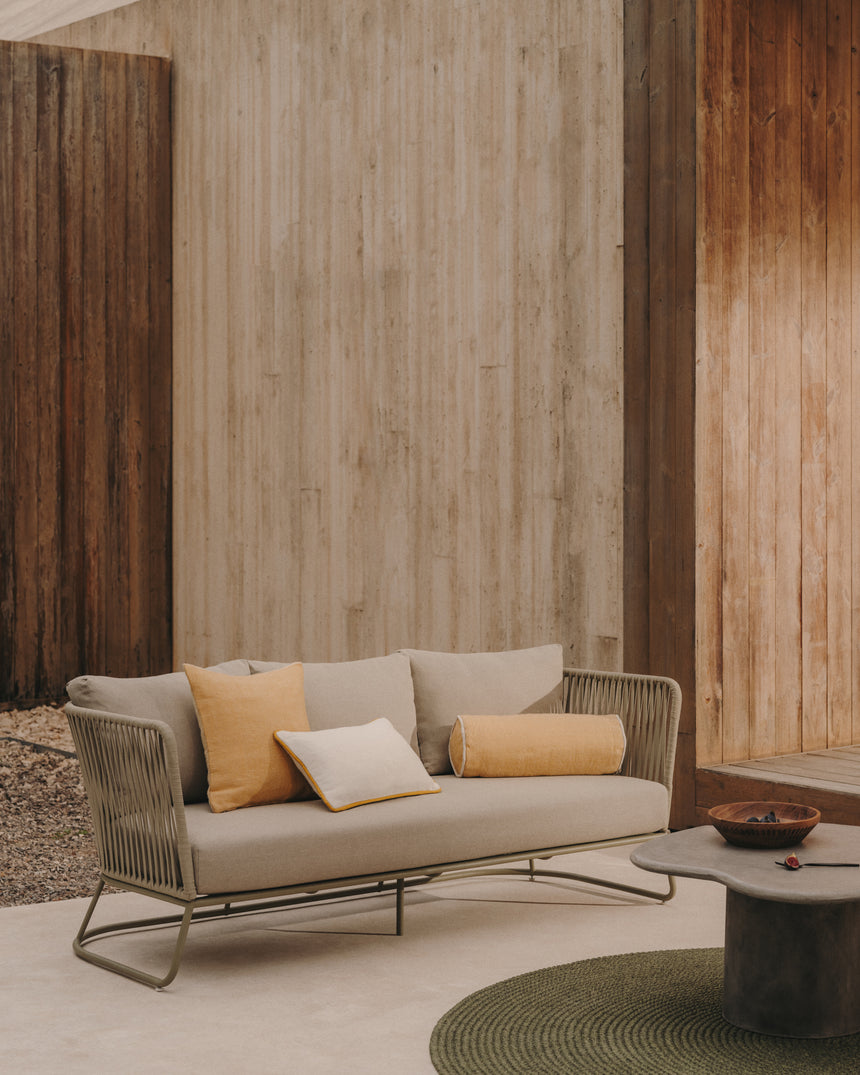 Sacona 3-Sitzer-Sofa für den Außenbereich mit Flechtwerk und verzinktem Stahl, grün, 192 cm - ZEN ZONE Furniture