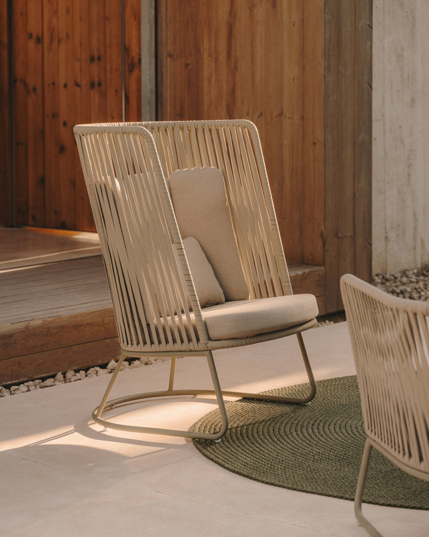 Sacona Sessel mit hoher Rückenlehne für den Außenbereich mit Flechtwerk und verzinktem Stahl, grün - ZEN ZONE Furniture