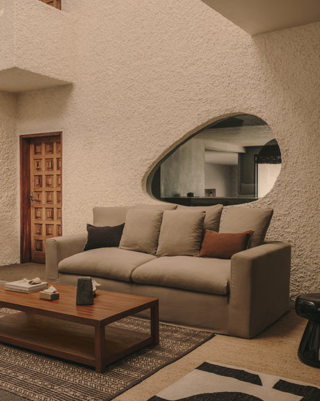 Nora 3 Sitzer Sofa mit abziehbaren Kissenbezügen aus Leinen und Baumwolle taupe 240 cm - ZEN ZONE Furniture