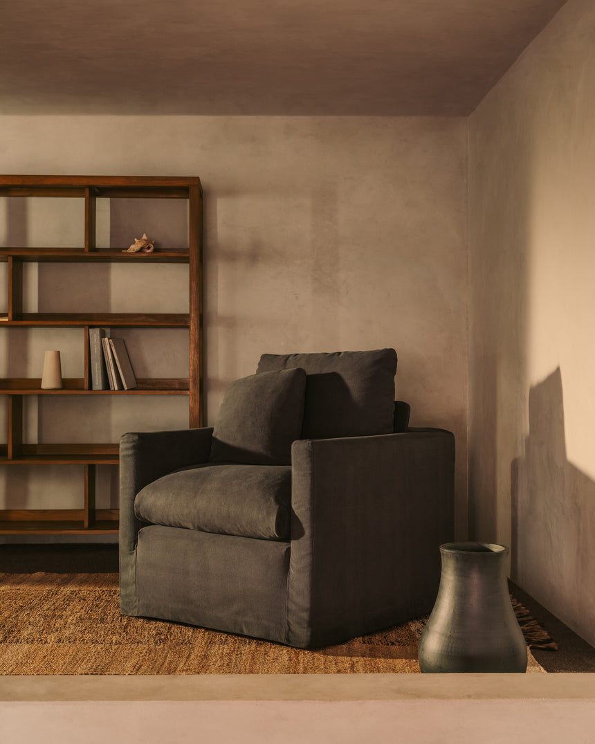 Nora Sessel mit abziehbarem Kissenbezug aus Leinen und Baumwolle taupe 92 cm - ZEN ZONE Furniture