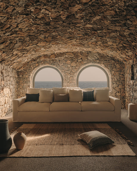 Nora 4 Sitzer Sofa mit abziehbaren Kissenbezügen aus Leinen und Baumwolle naturfarben 340 cm - ZEN ZONE Furniture