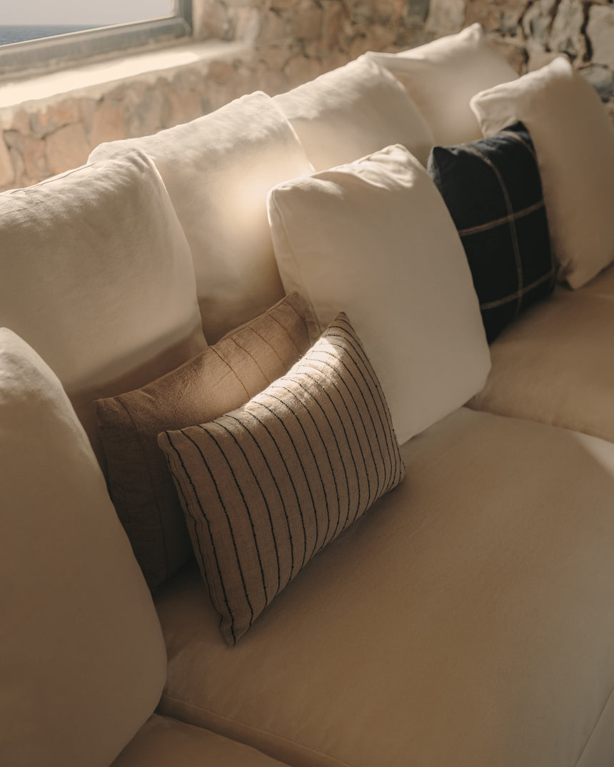 Nora 4 Sitzer Sofa mit abziehbaren Kissenbezügen aus Leinen und Baumwolle naturfarben 340 cm - ZEN ZONE Furniture