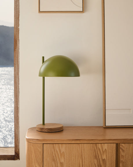 Catlar Tischlampe aus Eschenholz und Metall mit grünem Lackfinish - ZEN ZONE Furniture