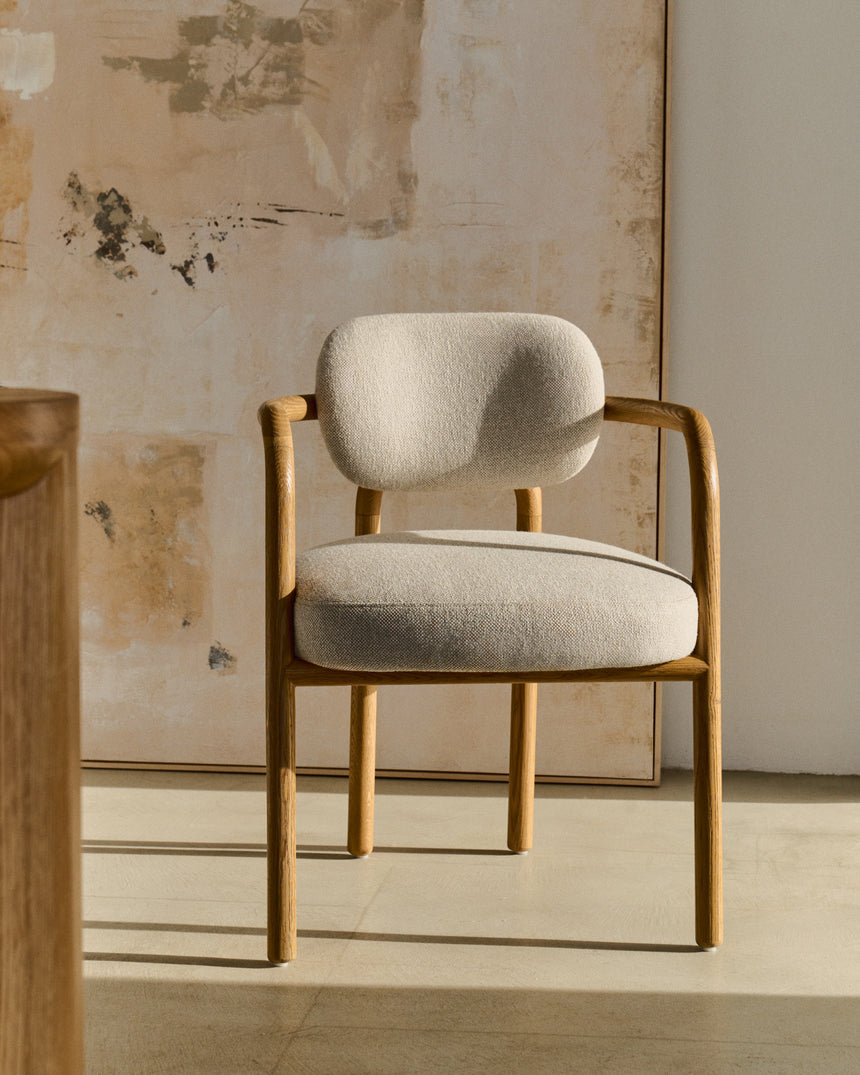 Melqui beige Stuhl aus massiver Eiche mit natürlichem Finish - ZEN ZONE Furniture
