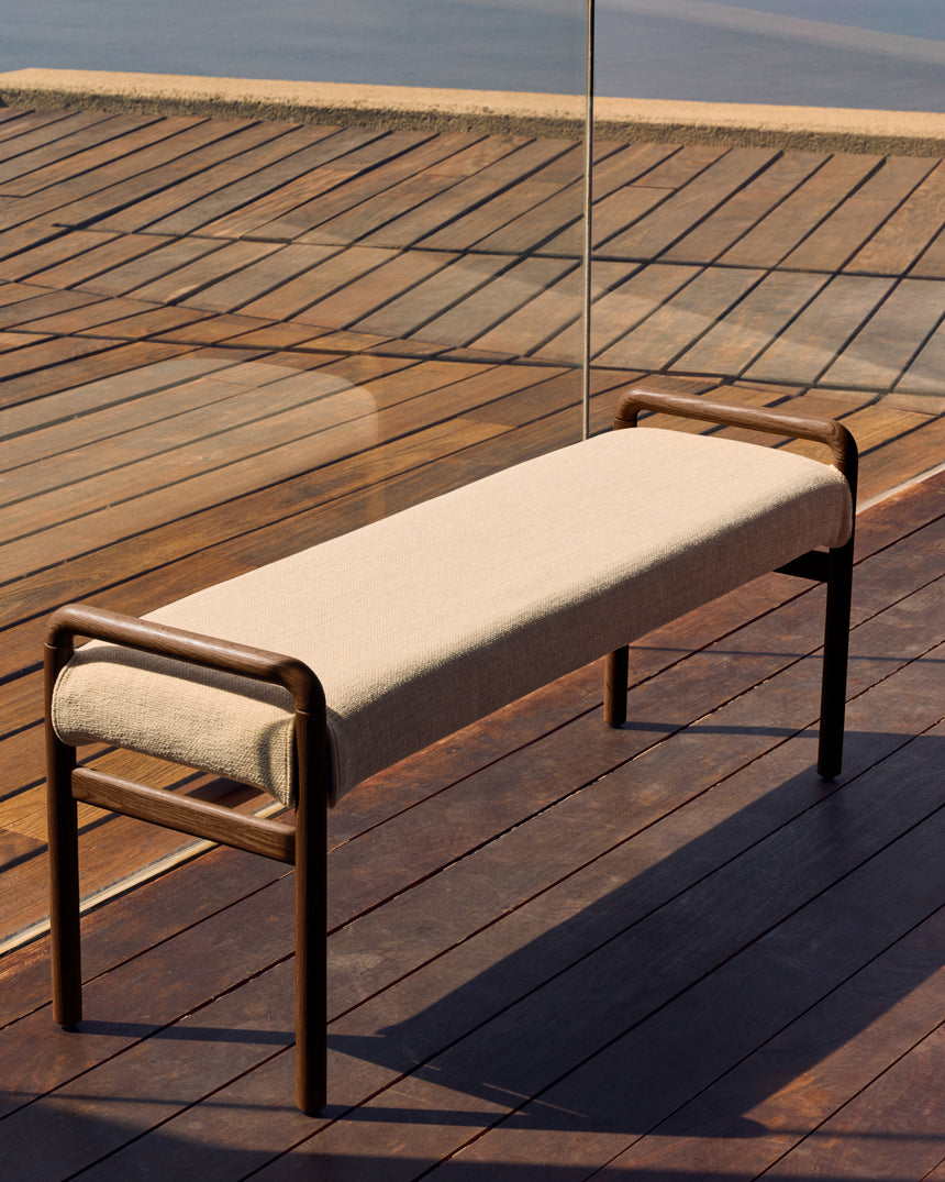 Macaret Polsterbank abnehmbarer Bezug massives Eichenholz Finish Nussbaum 120 cm FSC Mix Credit - ZEN ZONE Furniture