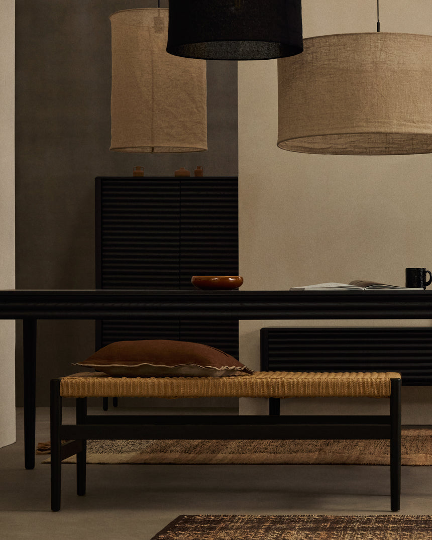 Zaide Bank aus massivem Eichenholz mit schwarzem Finish und Seilsitzfläche FSC 100% 120 cm - ZEN ZONE Furniture