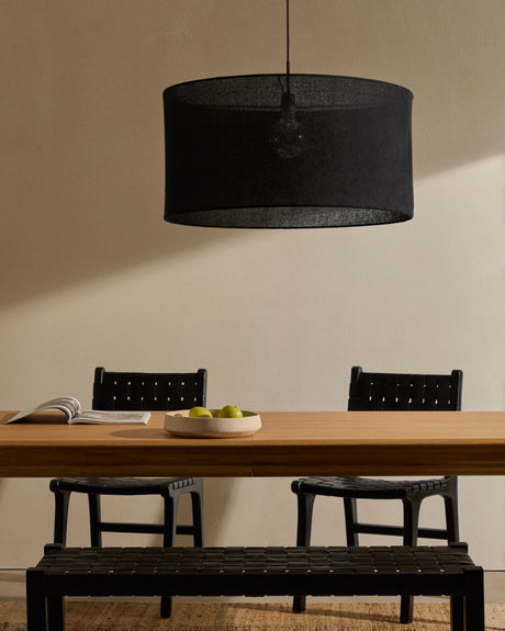 Lampenschirm für Deckenleuchte Mariela aus Leinen mit schwarzem Finish Ø 80 x 40 cm - ZEN ZONE Furniture