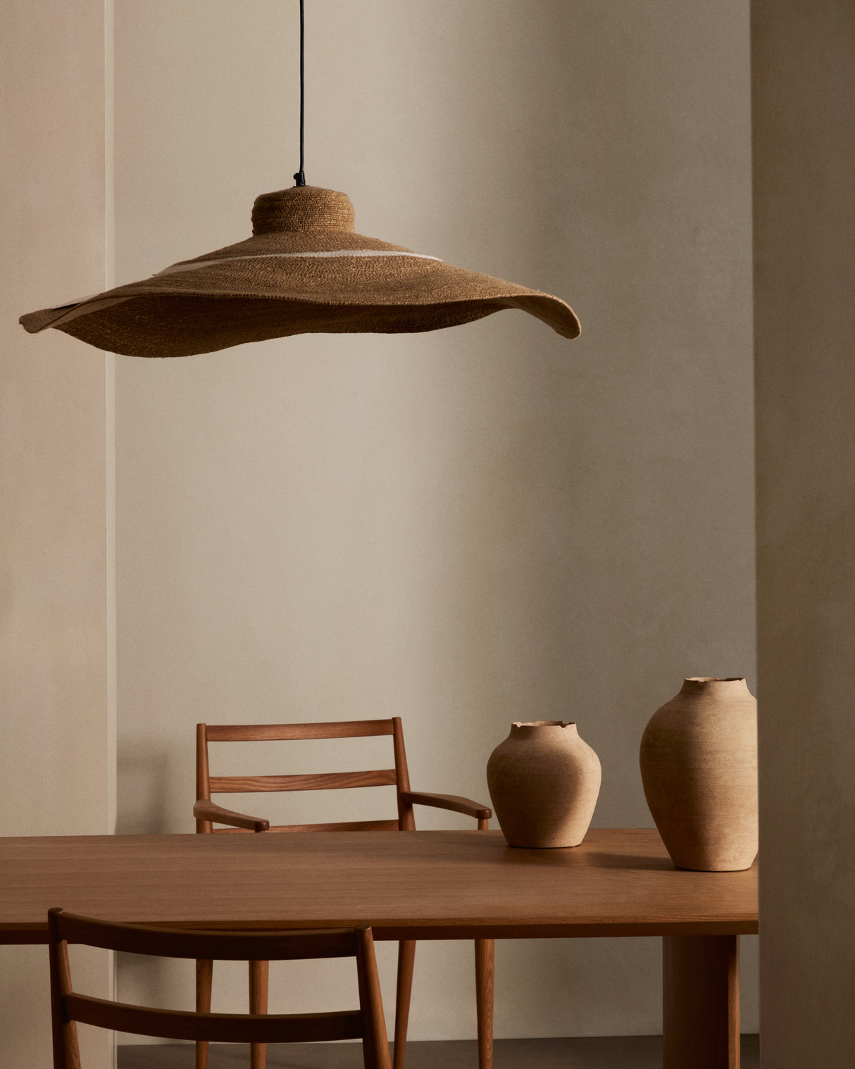 Albenya Deckenlampe aus Naturfasern und Baumwolle mit naturfarbenem und weißem Finish Ø 90 cm - ZEN ZONE Furniture