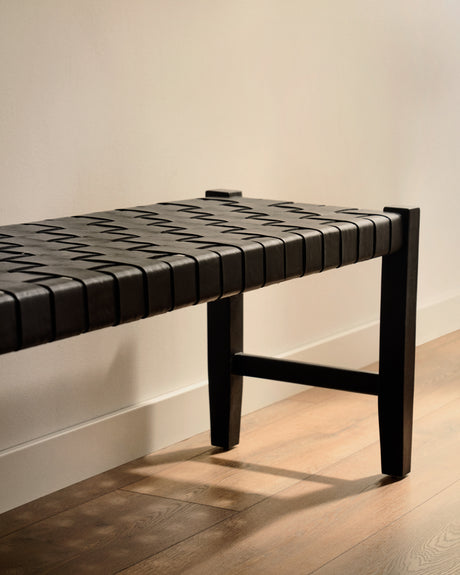 Calixta Bank aus Leder und massivem Mahagoni mit schwarzem Finish 120 cm - ZEN ZONE Furniture