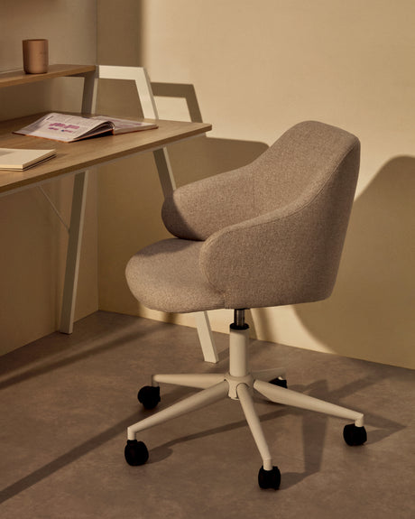 Einara Schreibtischstuhl in Hellgrau mit Beinen aus Stahl in Mattweiß - ZEN ZONE Furniture