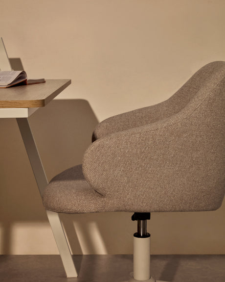 Einara Schreibtischstuhl in Hellgrau mit Beinen aus Stahl in Mattweiß - ZEN ZONE Furniture
