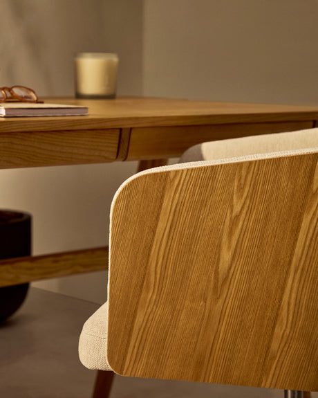Madai Schreibtischstuhl beige Chenille und Eschenfurnier natürliches Finish FSC Mix Credit - ZEN ZONE Furniture