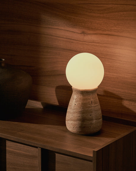 Tischleuchte Okeni aus Travertin und Glas. - ZEN ZONE Furniture
