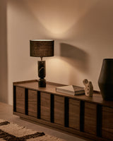 Tischleuchte Vex aus schwarzem Marmor und schwarzem Lampenschirm aus Leinen - ZEN ZONE Furniture