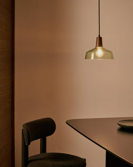 Deckenleuchte Silex aus grünem Glas und Walnussholz Ø 40 cm - ZEN ZONE Furniture