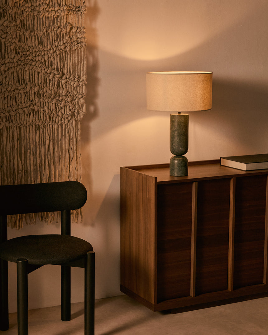 Tischleuchte Vex aus grünem Marmor und grauem Lampenschirm aus Leinen - ZEN ZONE Furniture