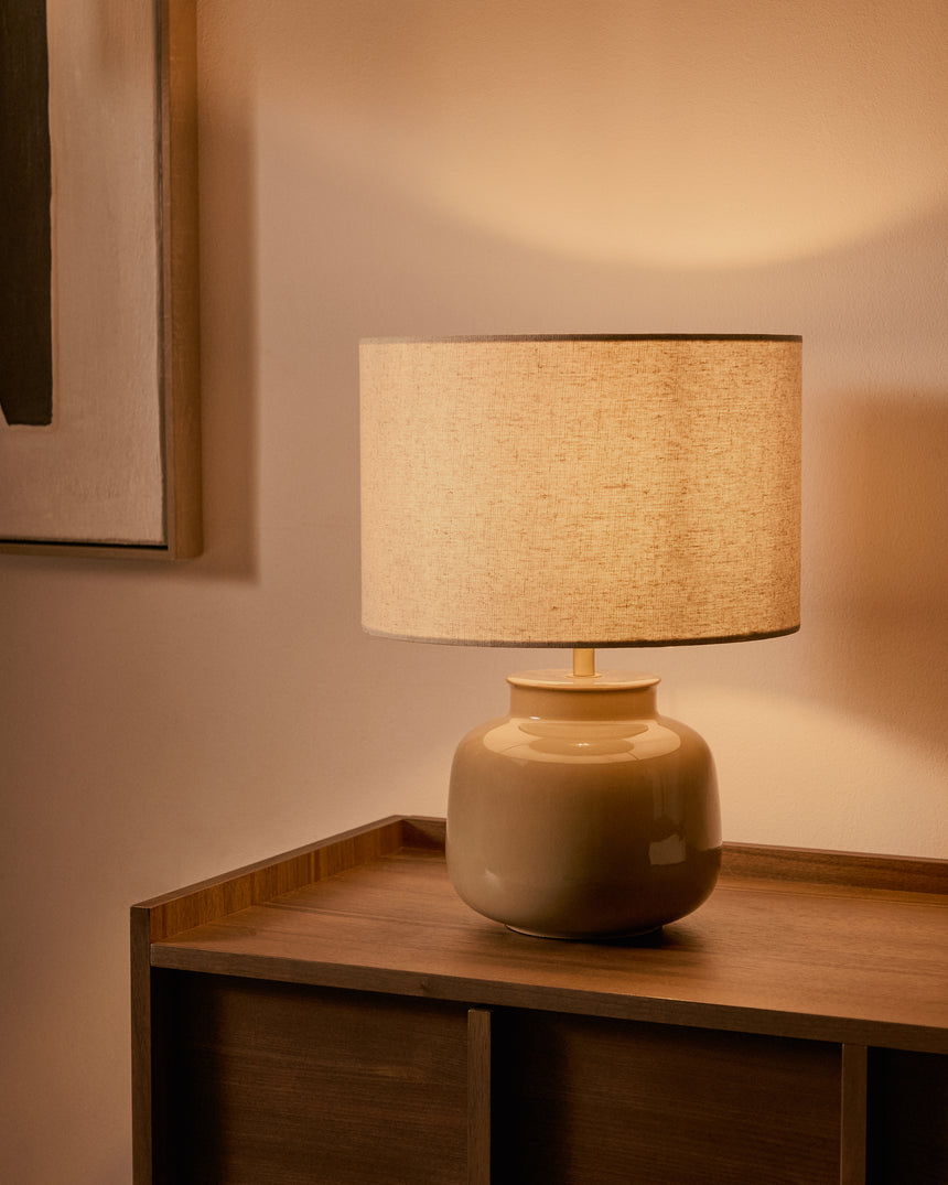 Tischleuchte Tay aus grüner Keramik und beigefarbenem Leinen - ZEN ZONE Furniture