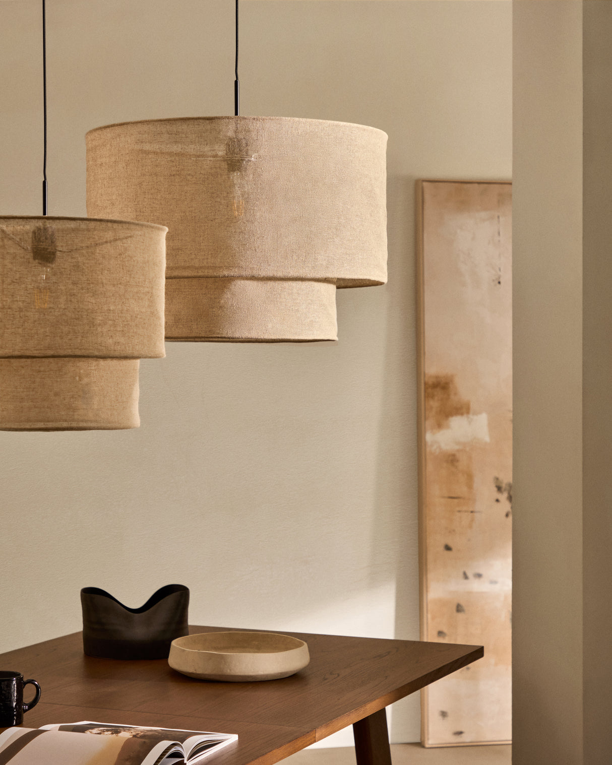 Mariela Schirm für Deckenlampe aus Leinen mit beigem Finish Ø 60 x 40 cm - ZEN ZONE Furniture