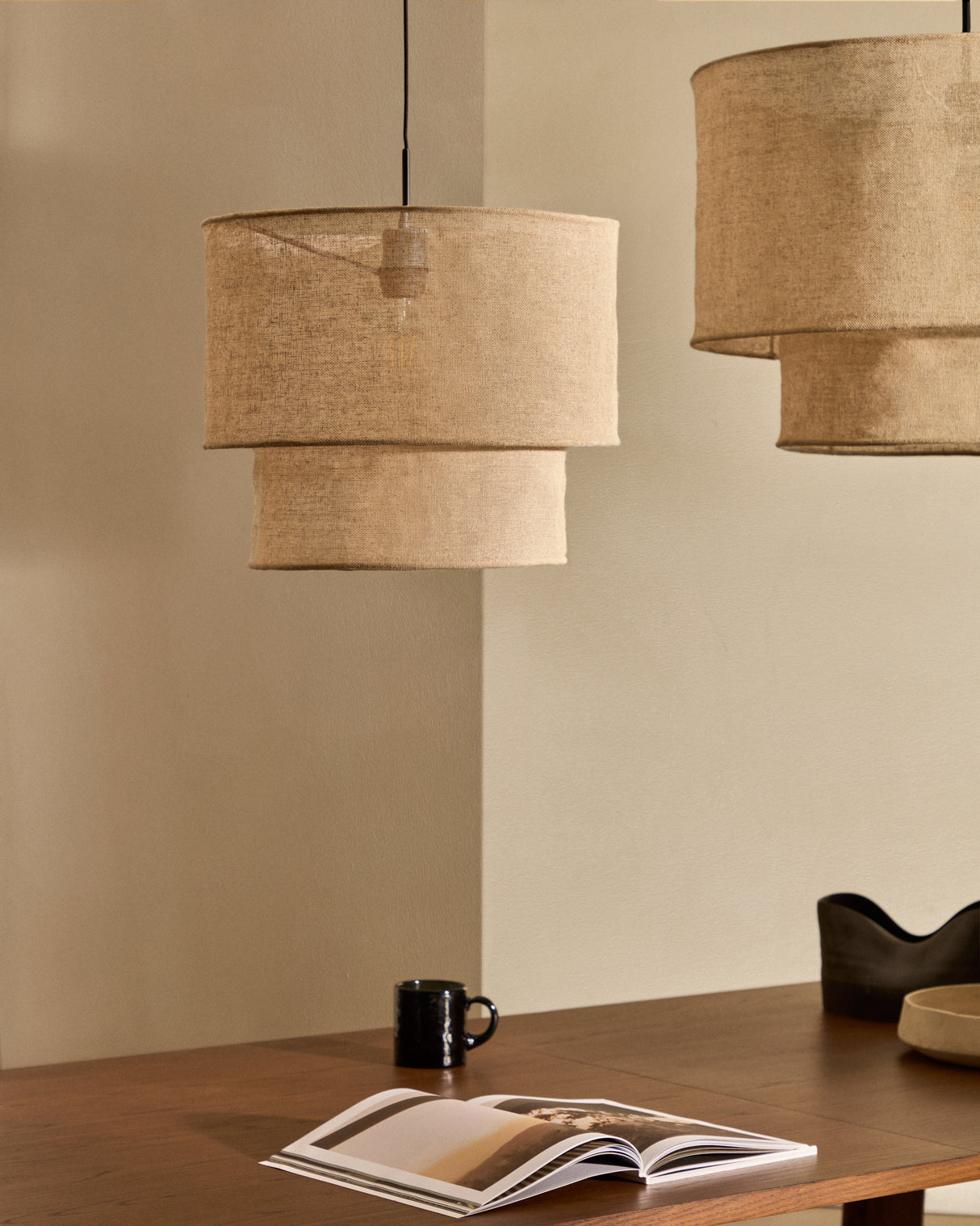 Mariela Schirm für Deckenlampe aus Leinen mit beigem Finish Ø 40 x 34 cm - ZEN ZONE Furniture