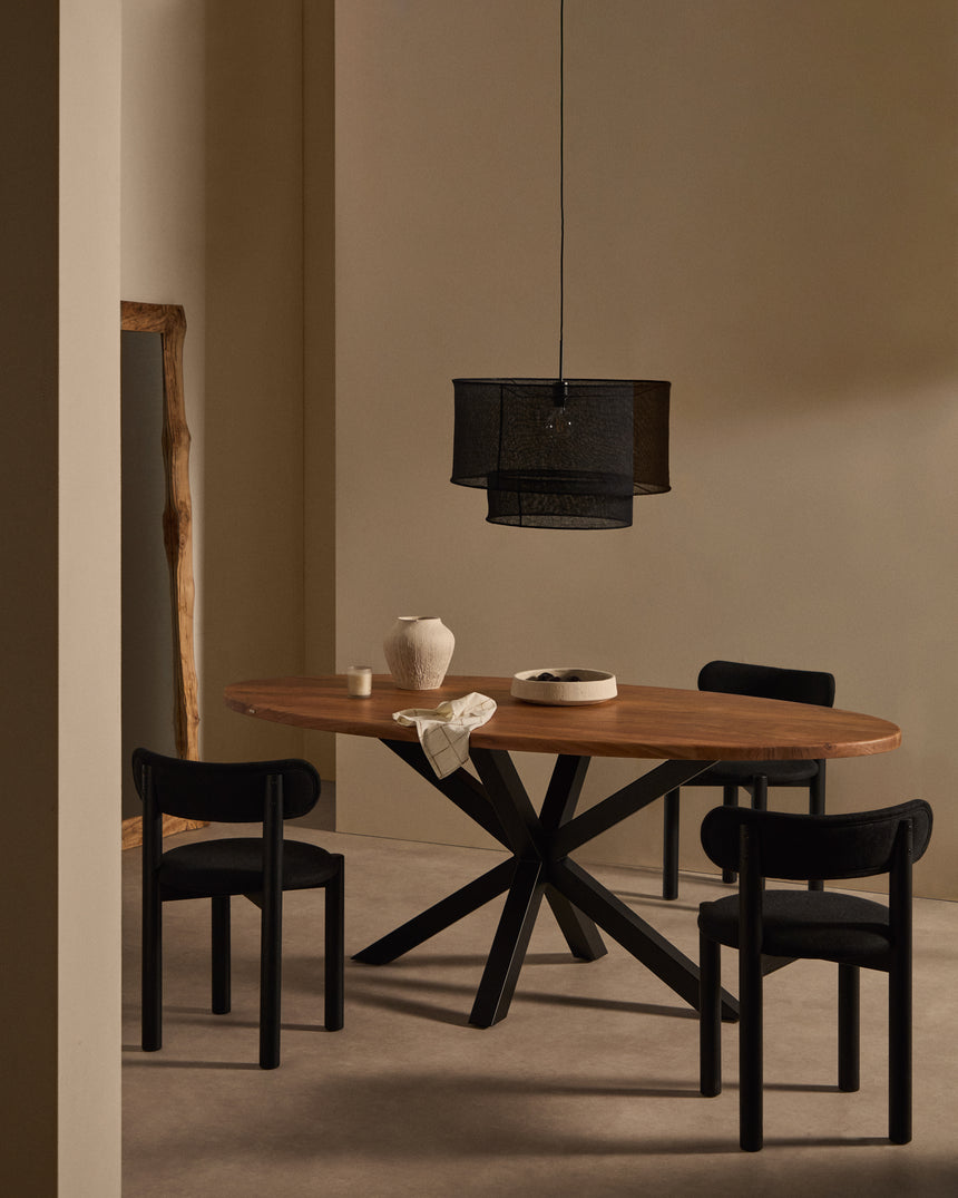 Lampenschirm für Deckenleuchte Mariela aus Leinen mit schwarzem Finish Ø 60 x 40 cm - ZEN ZONE Furniture