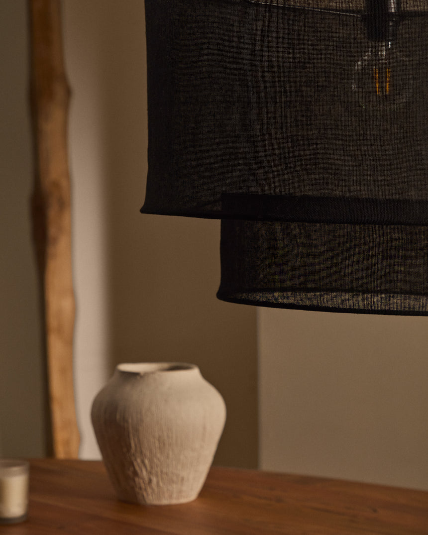 Lampenschirm für Deckenleuchte Mariela aus Leinen mit schwarzem Finish Ø 60 x 40 cm - ZEN ZONE Furniture