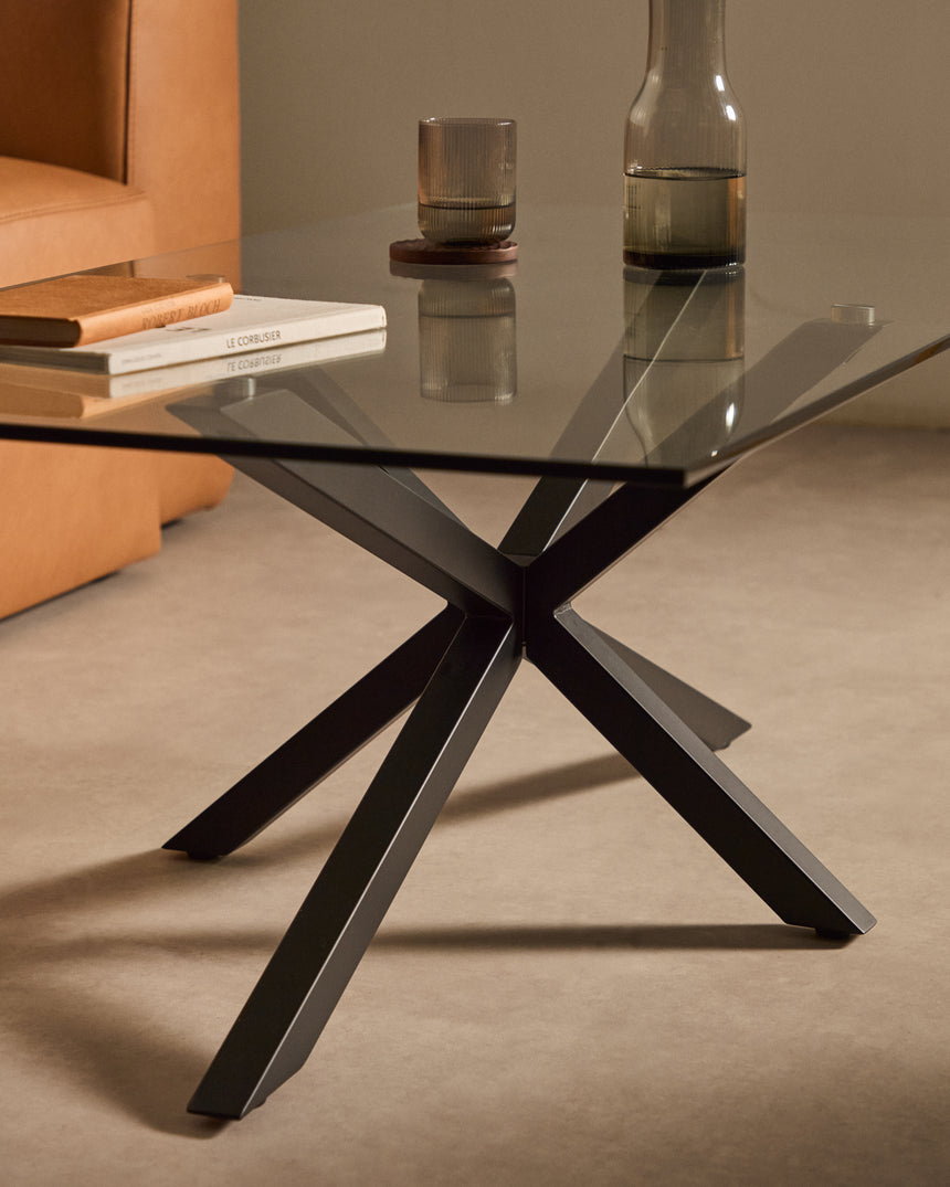 Argo Couchtisch 130 x 70 cm aus Glas und Stahlbeine mit schwarzem Finish - ZEN ZONE Furniture