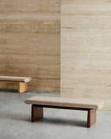 Polsterbank Topaz beiger Chenille und massives Eschenholz mit Walnuss-Finish 150cm FSC 100% - ZEN ZONE Furniture