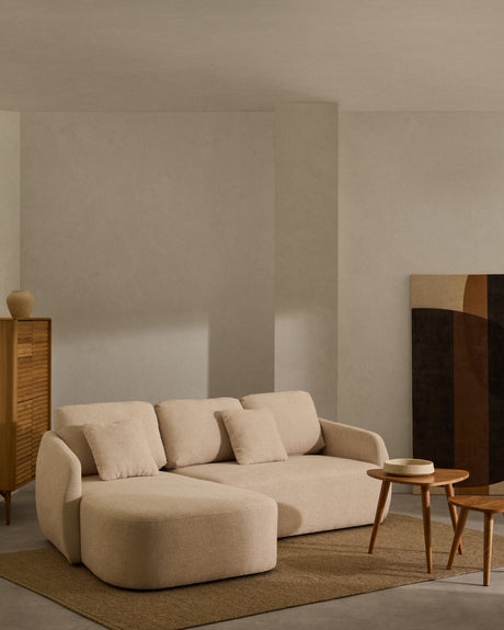 Schlafsofa Laira 3-Sitzer in Chenille mit Chaiselongue links ecru 246 cm FSC Mix Credit - ZEN ZONE Furniture