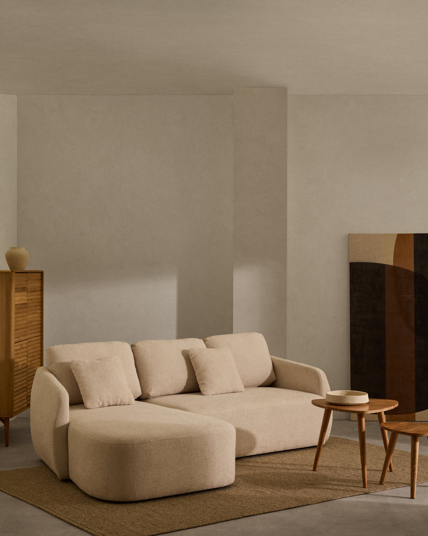 Schlafsofa Laira 3-Sitzer in Chenille mit Chaiselongue links ecru 246 cm FSC Mix Credit - ZEN ZONE Furniture