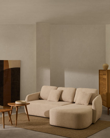 Schlafsofa Laira 3-Sitzer in Chenille mit Chaiselongue rechts ecru 246 cm FSC Mix Credit - ZEN ZONE Furniture