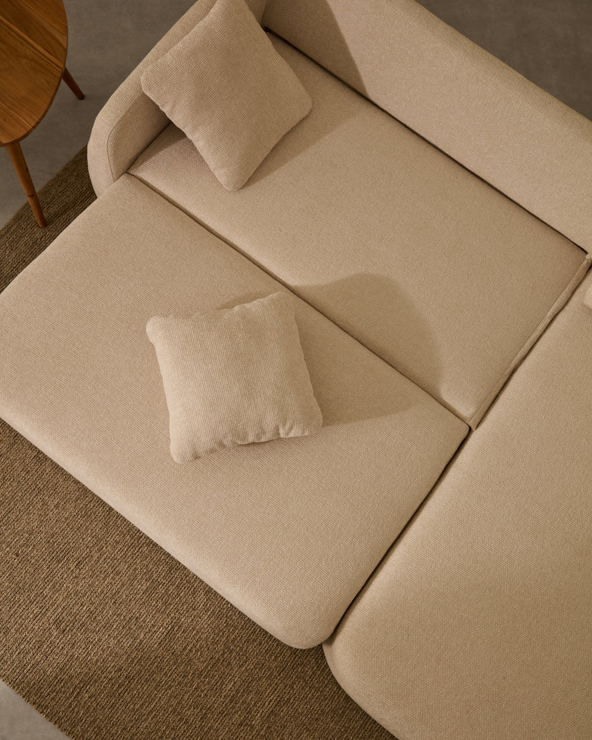 Schlafsofa Laira 3-Sitzer in Chenille mit Chaiselongue rechts ecru 246 cm FSC Mix Credit - ZEN ZONE Furniture