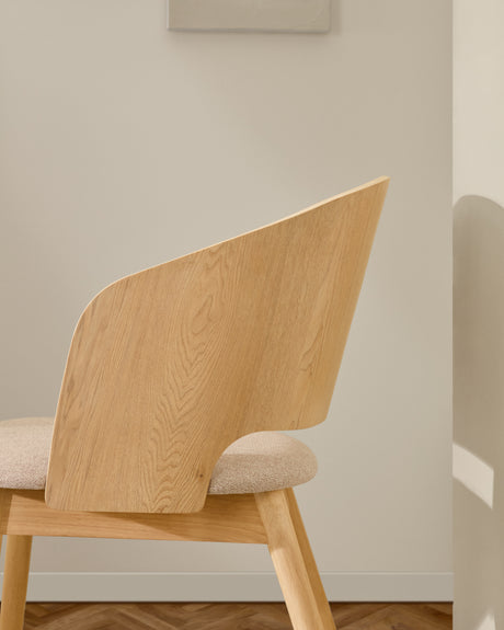Stuhl Senoa aus Eschefurnier und massivem Kautschukholz mit naturfarbenem Finish und beigefarbener Chenille - ZEN ZONE Furniture