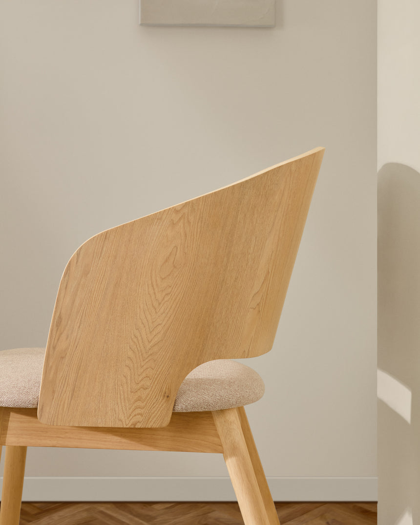 Stuhl Senoa aus Eschefurnier und massivem Kautschukholz mit naturfarbenem Finish und beigefarbener Chenille - ZEN ZONE Furniture