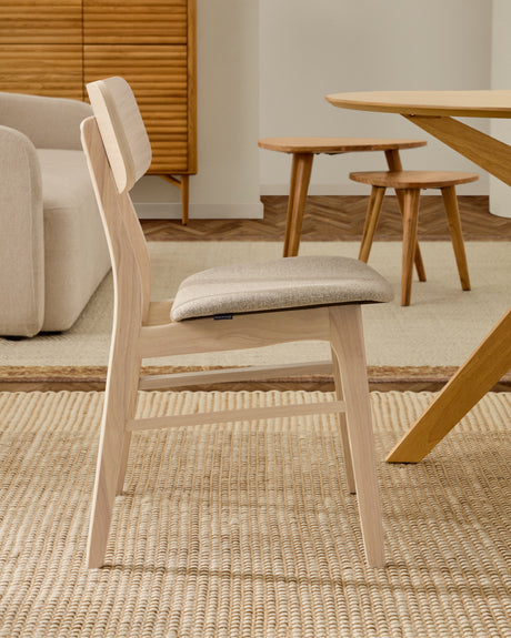Selia Stuhl aus Eichenfurnier und massivem Kautschukholz gepolstert hellgrau - ZEN ZONE Furniture