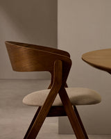 Stuhl Godia aus Eschefurnier und massivem Kautschukholz mit Wengé-Finish und beigefarbener Chenille - ZEN ZONE Furniture