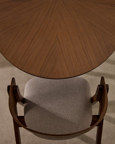 Stuhl Godia aus Eschefurnier und massivem Kautschukholz mit Wengé-Finish und beigefarbener Chenille - ZEN ZONE Furniture