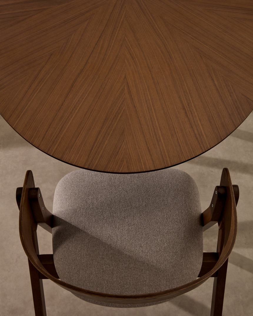 Stuhl Godia aus Eschefurnier und massivem Kautschukholz mit Wengé-Finish und beigefarbener Chenille - ZEN ZONE Furniture