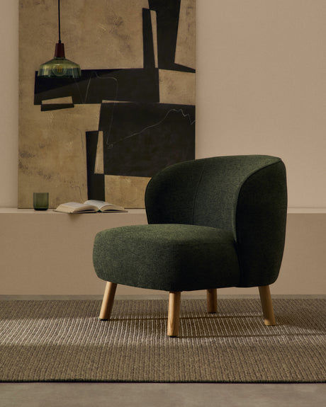 Sessel Ulit aus grünem Chenille und Beinen aus massivem Buchenholz mit natürlichem Finish - ZEN ZONE Furniture